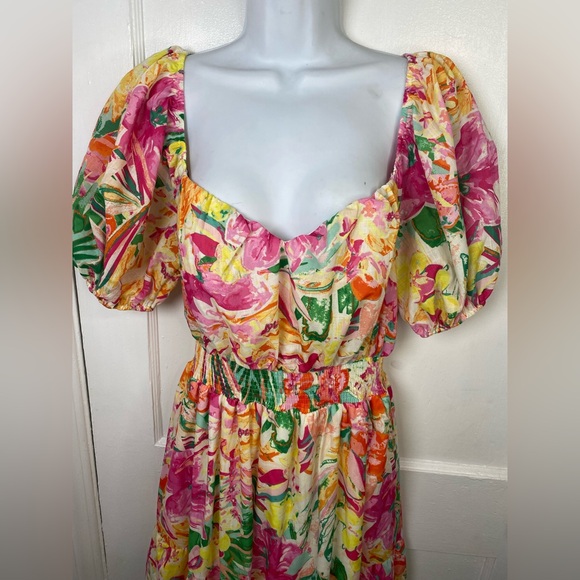 Flying Tomato NWOT Sangria Sunrise Floral It Starts Now Multicolor Midi Dress - Picture 2 of 9